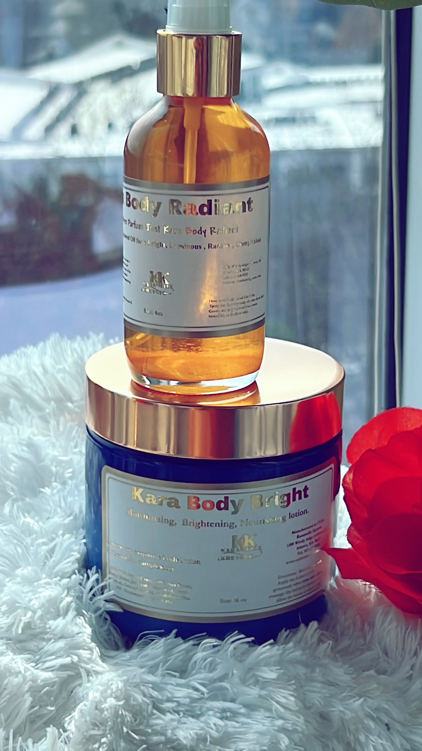 Introducing our Radiant Elegance Collection – Kara Body Bright, Body lotion & Kara Body Radiant; Body oil